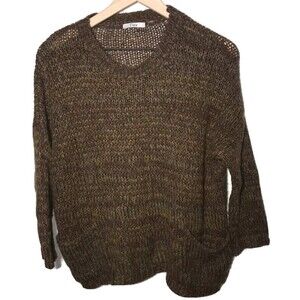 Dex Sweater Women's Medium Crew Neck Patch Pockets Brown Olive Marled Clean Girl